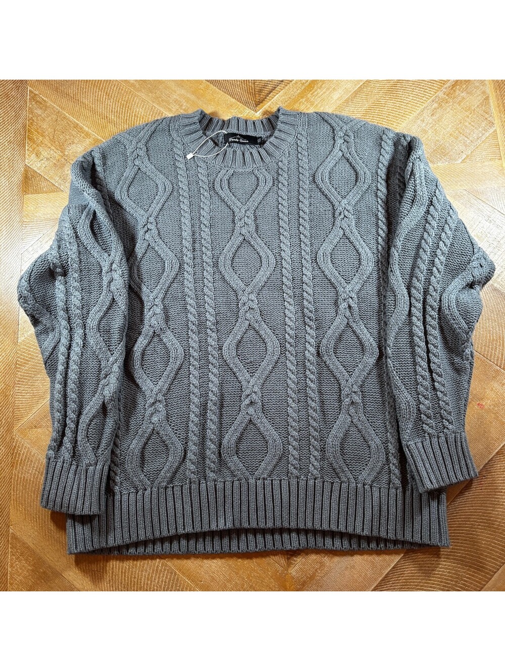 Trendy Queen Women’s XL Olive Cable Knit Oversized Crewneck Sweater (2003)